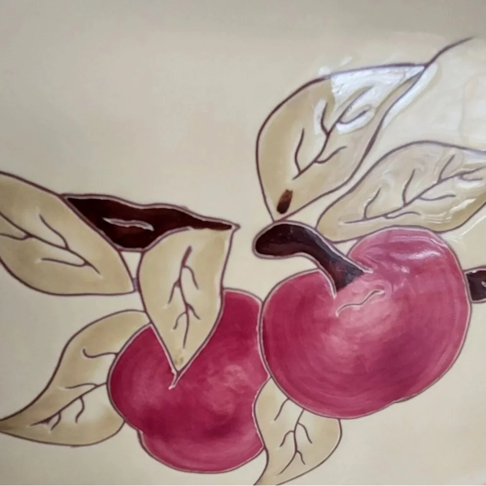 Stoneware Serving Platter Small Oval Yellow Hand-Painted Apples Russ Berrie